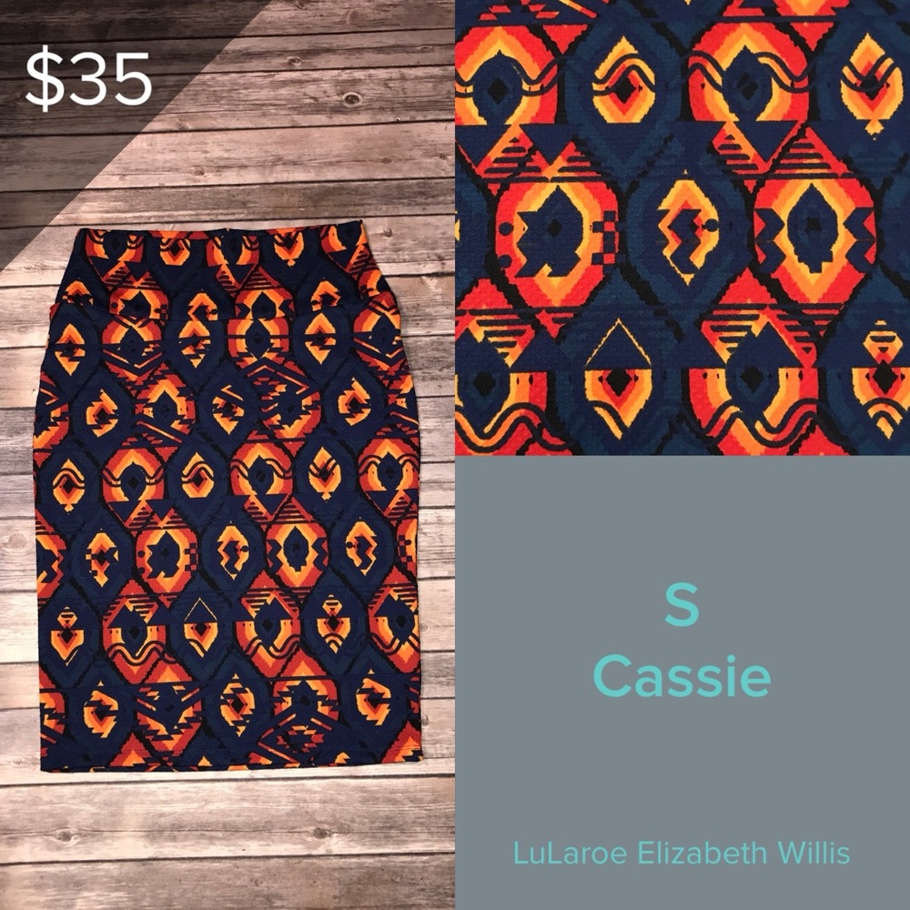 LuLaRoe Cassie Skirt - Navy and Orange